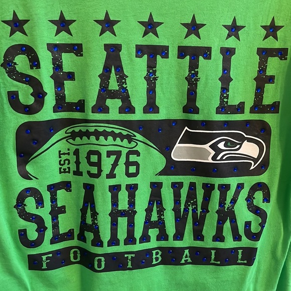 NWOT Seahawks 3/4 length sleeve tee with rhinestone details - Picture 2 of 5